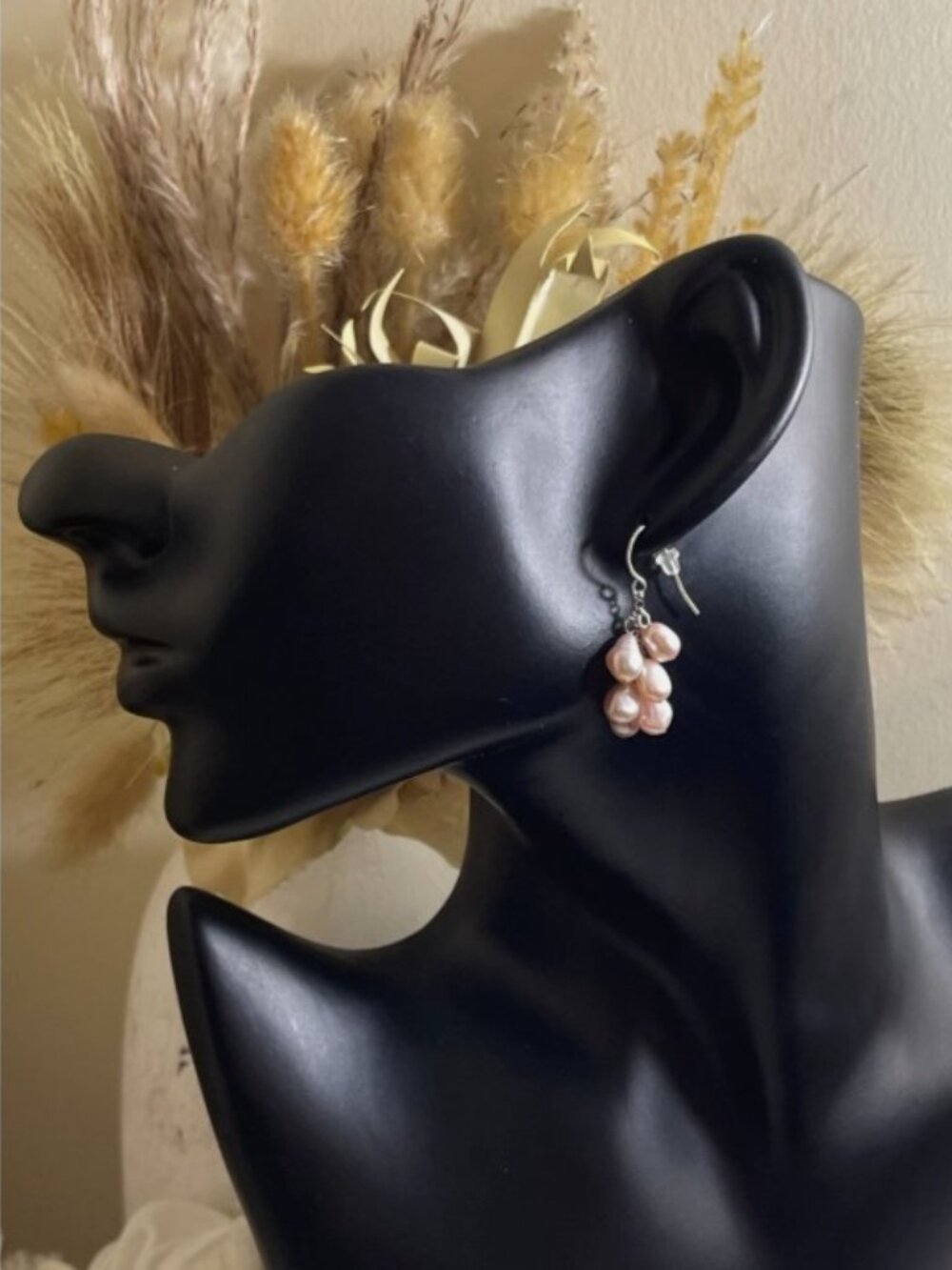 Handcrafted Freshwater Pearl Cluster Earrings 925 Sterling Silver Lavender Pink